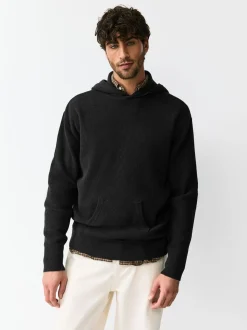 Black Regular Fit Rib Chenille Knit Overhead Hoodie