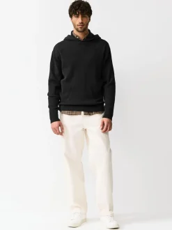 Black Regular Fit Rib Chenille Knit Overhead Hoodie