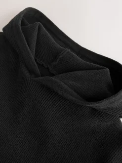 Black Regular Fit Rib Chenille Knit Overhead Hoodie