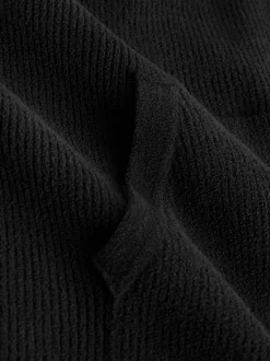 Black Regular Fit Rib Chenille Knit Overhead Hoodie