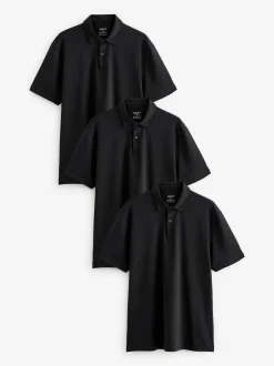 Black Regular Fit Short Sleeve Jersey Polo Shirts 3 Pack