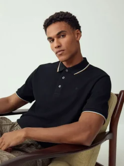 Black Regular Fit Short Sleeve Tipped Polo Shirt