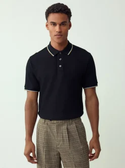 Black Regular Fit Short Sleeve Tipped Polo Shirt