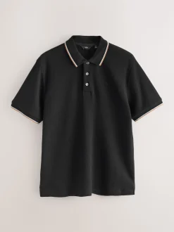 Black Regular Fit Short Sleeve Tipped Polo Shirt