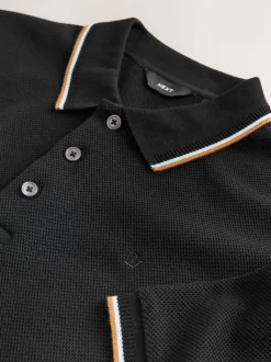 Black Regular Fit Short Sleeve Tipped Polo Shirt