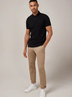 Black Regular Fit Short Sleeve Pique Polo Shirt