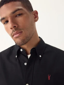 Black Regular Fit Short Sleeve Oxford Shirt