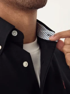 Black Regular Fit Short Sleeve Oxford Shirt