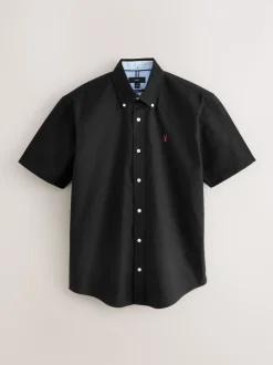 Black Regular Fit Short Sleeve Oxford Shirt