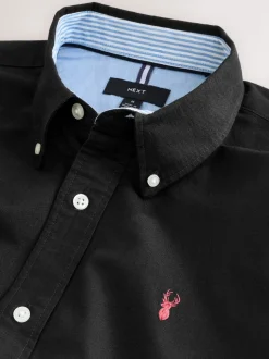 Black Regular Fit Short Sleeve Oxford Shirt
