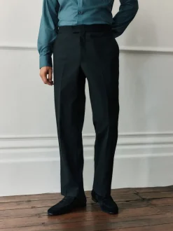 Black Regular Fit Signature Marzotto Wool Tuxedo Trousers With Side Tape Detail