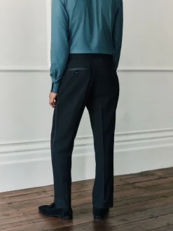 Black Regular Fit Signature Marzotto Wool Tuxedo Trousers With Side Tape Detail