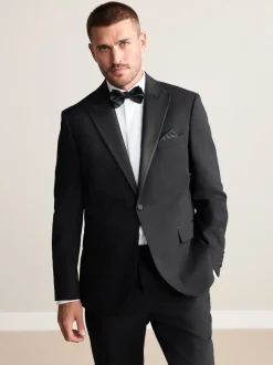 Black Regular Fit Signature Nova Fides 100% Italian Wool Tuxedo Suit Jacket
