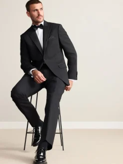Black Regular Fit Signature Nova Fides 100% Italian Wool Tuxedo Suit Jacket