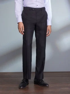 Black Regular Fit Signature 100% Wool Trousers With Motion Flex Waistband