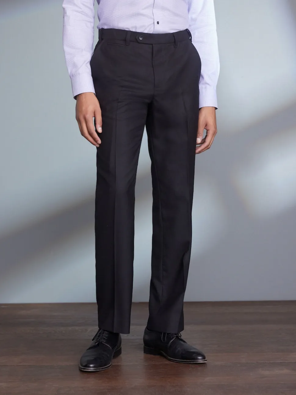 Black Regular Fit Signature 100% Wool Trousers With Motion Flex Waistband