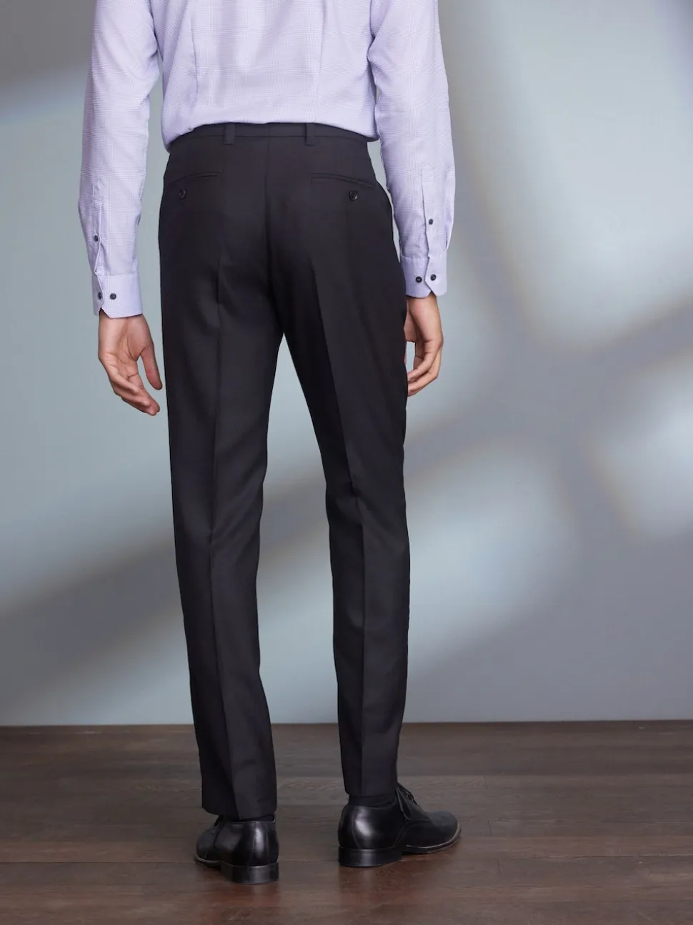 Black Regular Fit Signature 100% Wool Trousers With Motion Flex Waistband