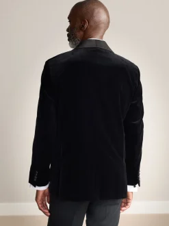 Black Regular Fit Signature Pontoglio Italian Velvet Blazer With Shawl Lapel