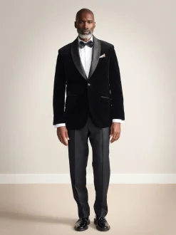 Black Regular Fit Signature Pontoglio Italian Velvet Blazer With Shawl Lapel
