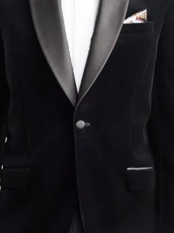 Black Regular Fit Signature Pontoglio Italian Velvet Blazer With Shawl Lapel