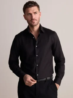 Black Regular Fit Signature 100% Cotton with Textured Smart Shirt
