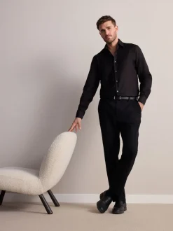 Black Regular Fit Signature 100% Cotton with Textured Smart Shirt