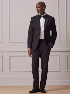 Black Regular Fit Signature Nova Fides 100% Italian Wool Tuxedo Suit Trousers