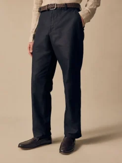 Black Regular Fit Smart Linen Cotton Blend Belted Trousers