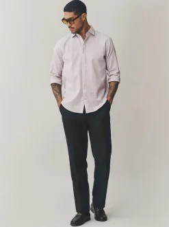 Black Regular Fit Smart Textured Trousers With Stretch Waistband
