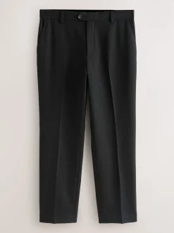 Black Regular Fit Smart Textured Trousers With Stretch Waistband