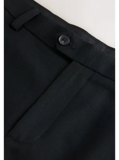 Black Regular Fit Smart Textured Trousers With Stretch Waistband