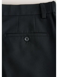 Black Regular Fit Smart Textured Trousers With Stretch Waistband