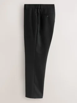 Black Regular Fit Smart Textured Trousers With Stretch Waistband