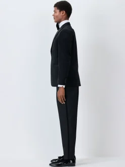 Black Regular Fit Smart Tuxedo Trousers With Velvet Side Tape Detail
