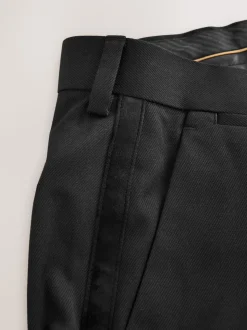 Black Regular Fit Smart Tuxedo Trousers With Velvet Side Tape Detail