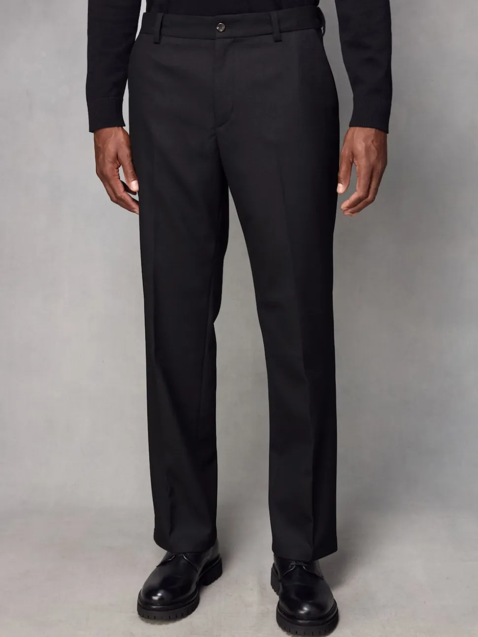 Black Regular Fit Smart Trousers With Wool