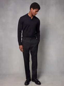Black Regular Fit Smart Trousers With Wool
