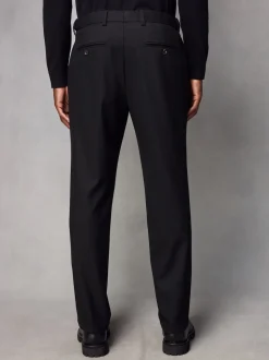 Black Regular Fit Smart Trousers With Wool
