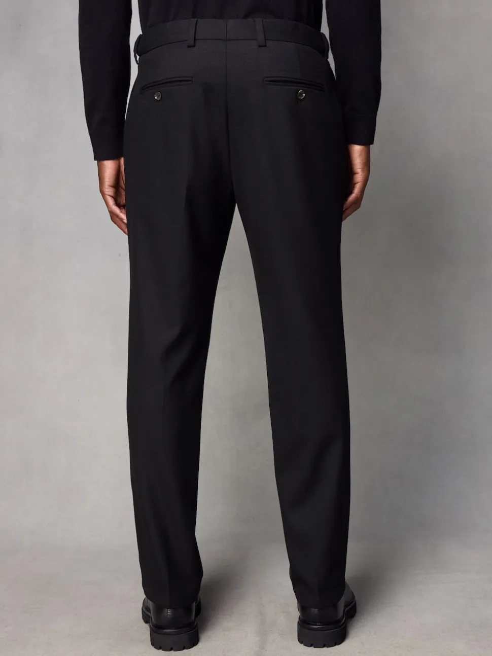 Black Regular Fit Smart Trousers With Wool