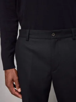 Black Regular Fit Smart Trousers With Wool