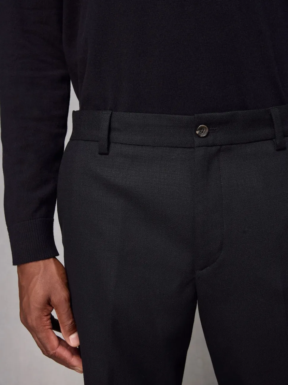 Black Regular Fit Smart Trousers With Wool