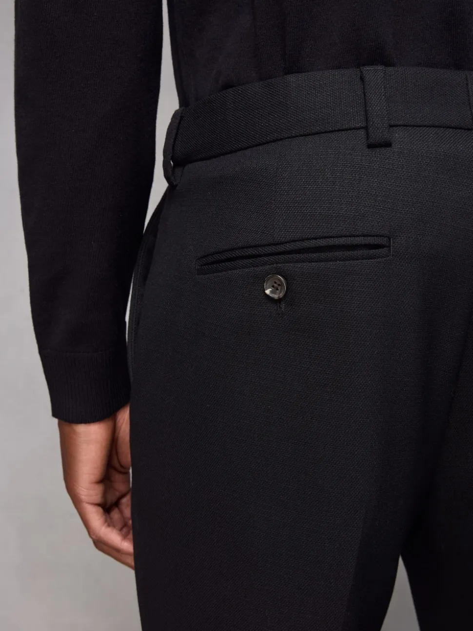 Black Regular Fit Smart Trousers With Wool