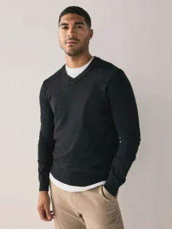 Black Regular Fit Soft Touch V-Neck Jumpers 3 Pack