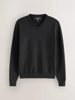 Black Regular Fit Soft Touch V-Neck Jumpers 3 Pack