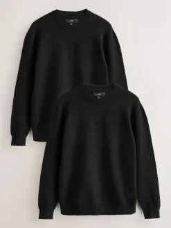 Black Regular Fit Soft Touch Crew Neck Jumpers 2 Pack