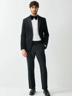 Black Regular Fit Tape Detail Textured Tuxedo Trousers