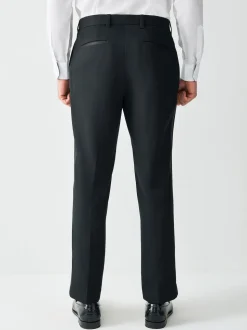 Black Regular Fit Tape Detail Textured Tuxedo Trousers