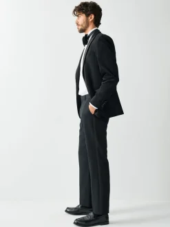 Black Regular Fit Tape Detail Textured Tuxedo Trousers