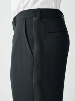 Black Regular Fit Tape Detail Textured Tuxedo Trousers