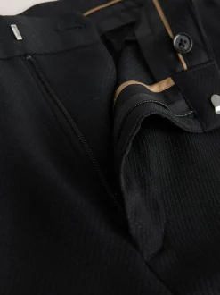 Black Regular Fit Tape Detail Textured Tuxedo Trousers
